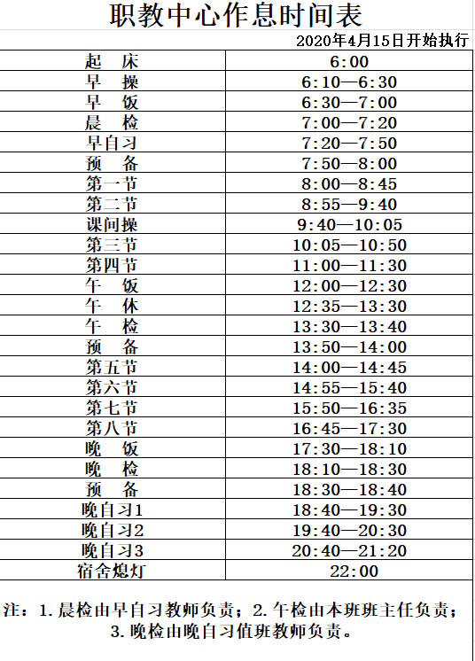 2020春季作息时间表